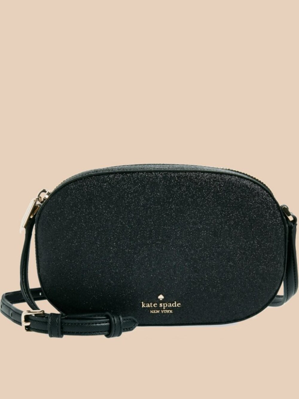 Kate Spade Glimmer Oval Camera Bag Black Sparkle Crossbody NWT